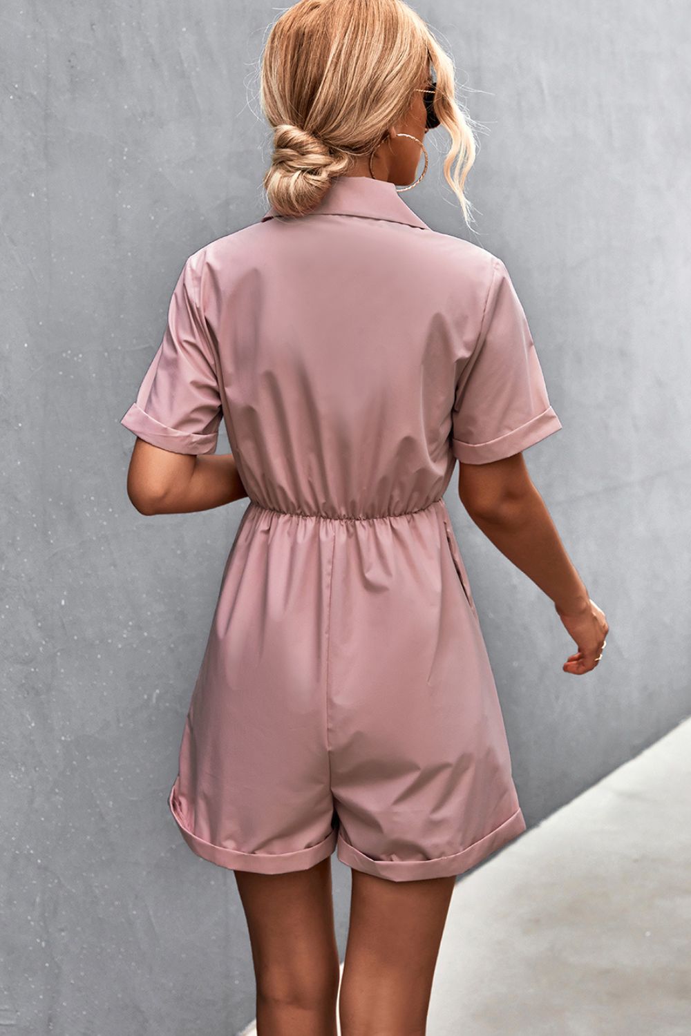 Button Down Collared Neck Romper