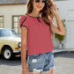 Contrast Trim Petal Sleeve Round Neck Blouse
