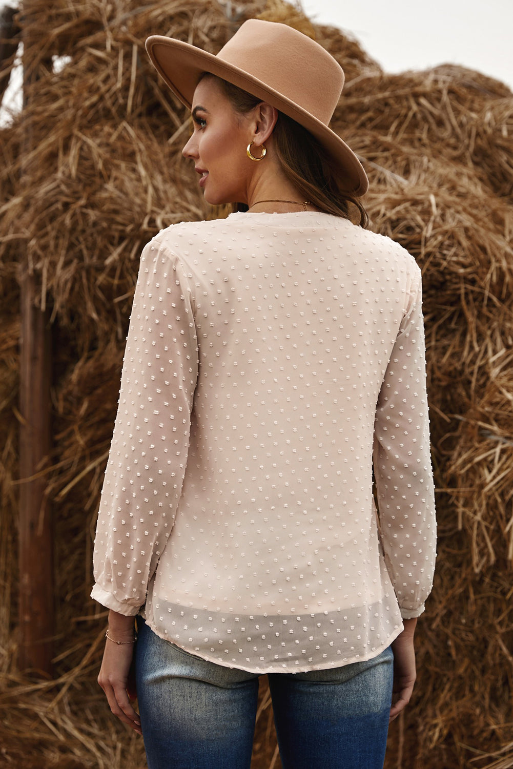 Dotted Babydoll Long Sleeve Top