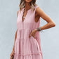 Frill Trim Notched Sleeveless Tiered Dress