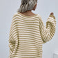 Striped Drop Shoulder V-Neck Pullover Sweater