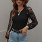 Lace Sleeve Round Neck Ribbed Top