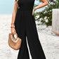 Frill Trim Tie Shoulder Wide Leg Jumpsuit with Pockets