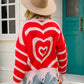 Heart Pattern Distressed Sweater