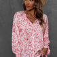 Printed Tie-Neck Long Flounce Sleeve Blouse