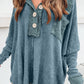Waffle Knit Buttoned Long Sleeve Top with Breast Pocket