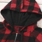 Plaid Half Zipper Drawstring Detail Hoodie