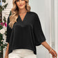 Three-Quarter Flare Sleeve V-Neck Blouse