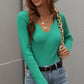 V-Neck Ribbed Knit Top