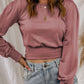 Smocked Cuff Long Sleeve Cropped Top