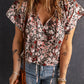 Floral Flutter Sleeve Tie-Neck Blouse