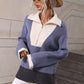 Color Block Half-Zip Dropped Shoulder Knit Pullover