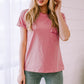 Round Neck Cuffed Sleeve Tee with Breast Pocket
