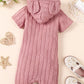 Baby Textured Button Front Hooded Jumpsuit with Ears