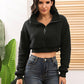 Half Zipper Turn-Down Collar Plush Crop Sweatshirt