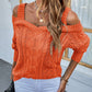 Cable-Knit Ribbed Trim Cold-Shoulder Sweater