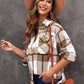 Plaid Curved Hem Dropped Shoulder Shirt Jacket