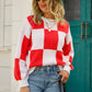 Checkered Dropped Shoulder Knit Pullover