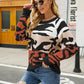 Cozy Venue Printed Raglan Sleeve Ribbed Trim Sweater