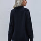 Button Detail Frill Neck Rib-Knit Sweater