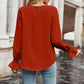 Round Neck Long Flounce Sleeve Blouse