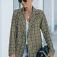 Plaid Double-Breasted Long Sleeve Blazer