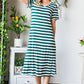 Striped V-Neck Short Sleeve Side Slit Dress
