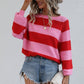 Striped Raglan Sleeve Ribbed Trim Knit Top