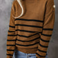 Striped Button Detail Mock Neck Sweater