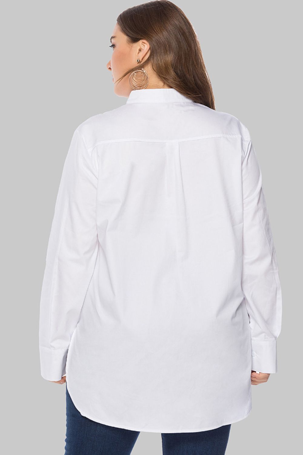 Full Size Button Front Band Collar Long Sleeve Shirt