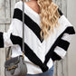 Chevron Cable-Knit V-Neck Tunic Sweater