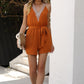 Belted V-Neck Sleeveless Romper with Pockets