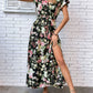 Floral Flutter Sleeve Tie-Waist Split Dress
