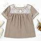 Embroidered Round Neck Short Sleeve Blouse