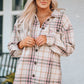 Plaid Button Down Collared Shirt Jacket with Pockets