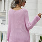Rib-Knit Drop Shoulder V-Neck Pullover Sweater