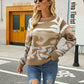 Cozy Venue Printed Raglan Sleeve Ribbed Trim Sweater