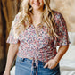 Plus Size Floral Drawstring Detail Blouse