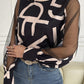 Letter Print Spliced Mesh Sleeve Blouse