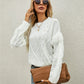 Mixed Knit Fringe Detail Round Neck Sweater
