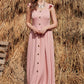 Decorative Button Ruffle Trim Smocked Maxi Dress
