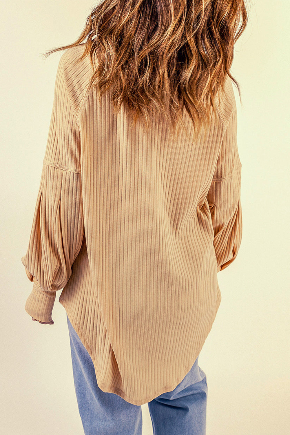 Half Button Ribbed Thumbhole Sleeve Top
