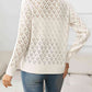 Openwork V-Neck Buttoned Knit Top