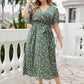 Plus Size Floral Surplice Tie Waist Dress