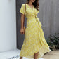 Floral Tied Flutter Sleeve Surplice Dress