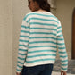 Striped Button Down Round Neck Cardigan