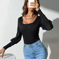 Scoop Neck Lantern Sleeve Bodysuit