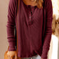 Half Button Waffle Knit Long Sleeve Top