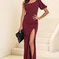 One shoulder Balloon Sleeve Slit Maxi Dress