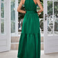 Belted Grecian Neck Tiered Maxi Dress